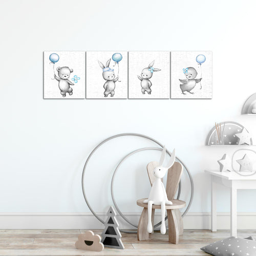 Runa Art Bilder Set 4 Teilig Kinderzimmer Tiere Wandbilder XXL Babyzimmer Spielzimmer 160 x 50 cm Blau Grau Modern 017846c