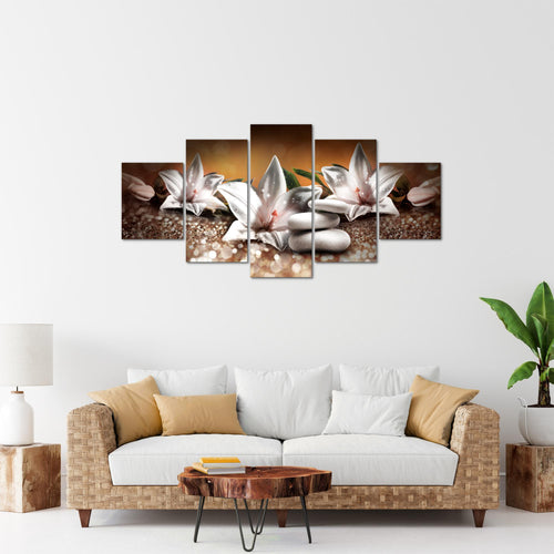Runa Art Bild Wohnzimmer Schlafzimmer Blumen Lilien 5 Teilig Abstrakt Beige Braun Wandbilder auf Vlies Leinwand 035853a