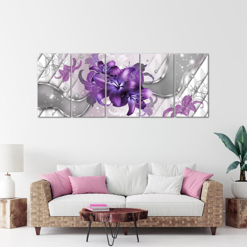 Runa Art Wandbild XXL Blumen Lilien Wohnzimmer Schlafzimmer 200 x 80 cm Violett Lila 5 Teilig - Made in Germany - 016555c