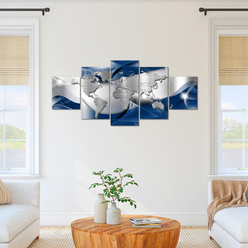 Runa Art - Bilder Weltkarte 200 x 100 cm 5 Teilig XXL Wanddekoration Design Blau 109251a
