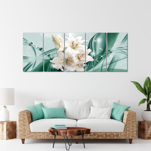 Runa Art Wandbild XXL Blumen Lilien Wohnzimmer Schlafzimmer 200 x 80 cm Grün 5 Teilig - Made in Germany - 017155b