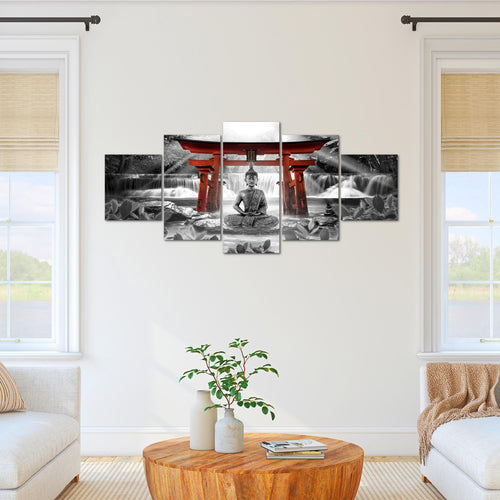 Runa Art - Bilder Feng Shui Buddha 200 x 100 cm 5 Teilig XXL Wanddekoration Design Rot Grau 036451c