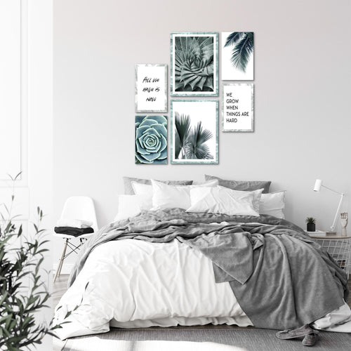 Novart Wandbilder Set Palmen Mit Spruch - KEIN EXTRA RAHMEN BENÖTIGT -  Modern Deko  - Wohnzimmer Schlafzimmer N015163a