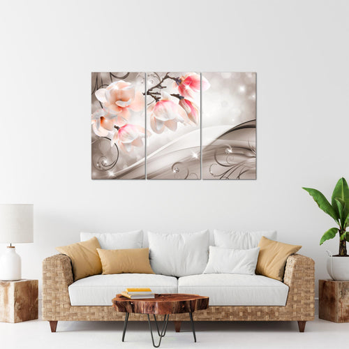 Runa Art Wandbilder Blumen Abstrakt Bild XXL Wohnzimmer Schlafzimmer Beige Braun Diamant 120 x 80 cm 3 Teilig 035331b