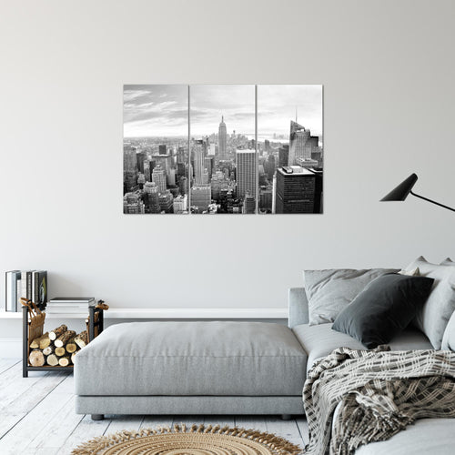 Runa Art Wandbilder New York Bild XXL Wohnzimmer Büro Schwarz Weiss Skyline 120 x 80 cm 3 Teilig 010231c