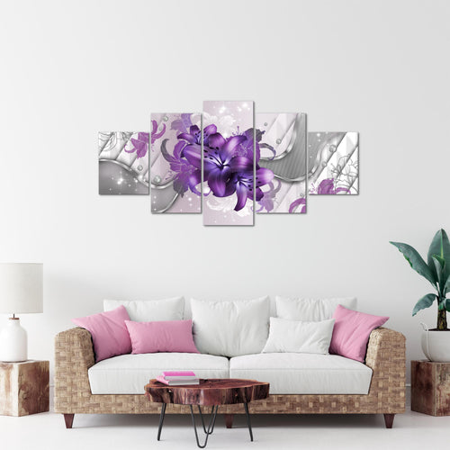 Runa Art Bild Wohnzimmer Schlafzimmer Blumen Lilien 5 Teilig Abstrakt Violett Lila Wandbilder auf Vlies Leinwand 016553c