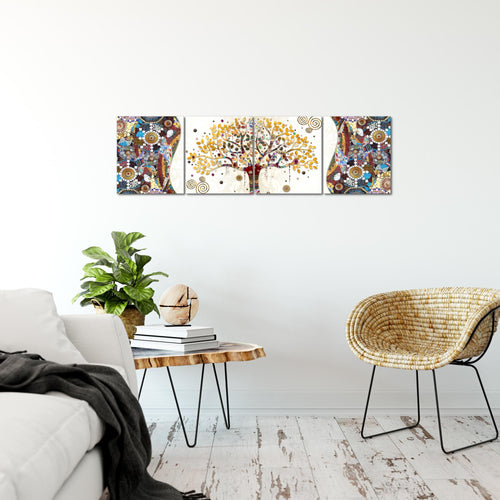 Runa Art Bilder Set 4 Teilig Gustav Klimt Baum des Lebens Wandbilder XXL Wohnzimmer 160 x 50 cm Bunt Modern 004646a