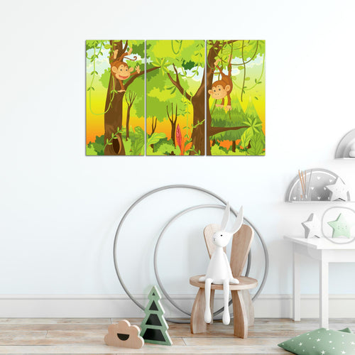 Runa Art Wandbilder Tiere Dschungel Bild XXL Spielzimmer Baby Bunt Kinderzimmer 120 x 80 cm 3 Teilig 001831b