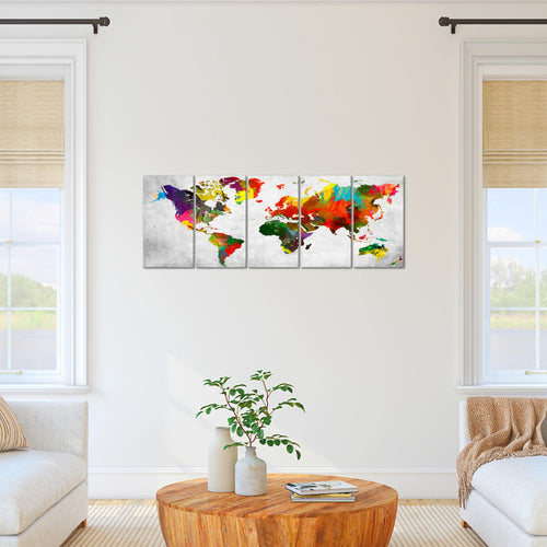 Runa Art Bild Weltkarte Wandbilder auf Vlies Leinwand 5 Teilig Wanddekoration Büro Wohnzimmer 105156c