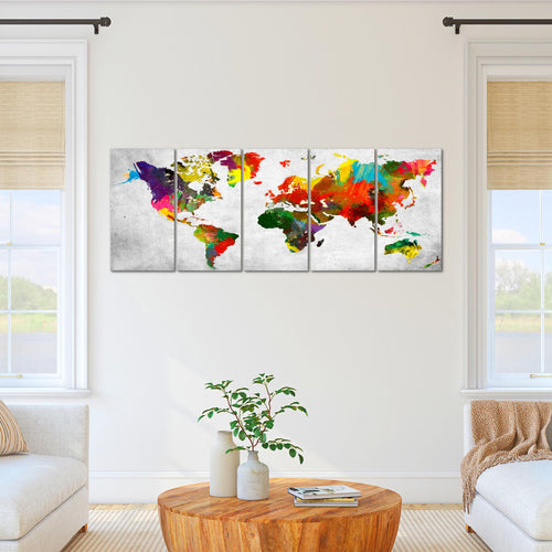 Runa Art Wandbild XXL Weltkarte Büro Wohnzimmer 200 x 80 cm Bunt 5 Teilig - Made in Germany - 105155c