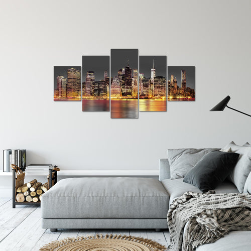 Runa Art Bild Wohnzimmer Büro New York City 5 Teilig Städte Braun Grau Wandbilder auf Vlies Leinwand 010053a