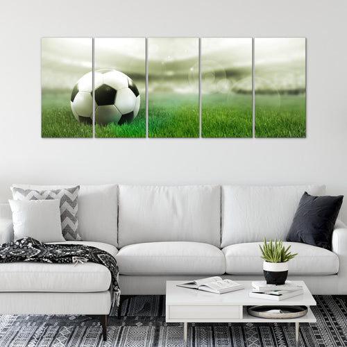 Runa Art Wandbild XXL Fussball Wohnzimmer Schlafzimmer 200 x 80 cm Grün 5 Teilig - Made in Germany - 402455c