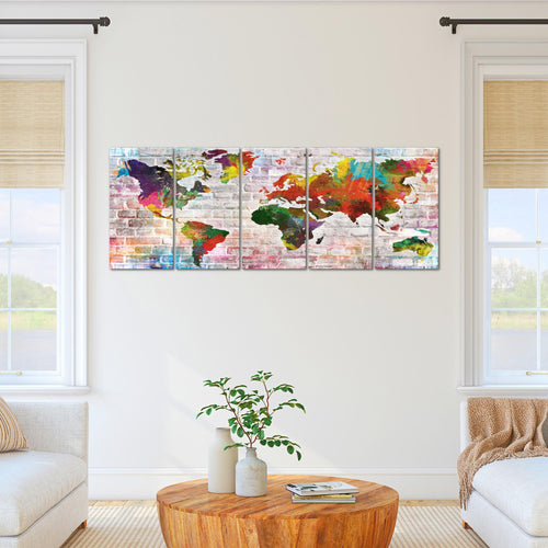 Runa Art Wandbild XXL Weltkarte Büro Wohnzimmer 200 x 80 cm Bunt 5 Teilig - Made in Germany - 106955a