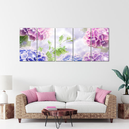 Runa Art Wandbild XXL Blumen Hortensien Wohnzimmer Schlafzimmer 200 x 80 cm Violett Lila 5 Teilig - Made in Germany - 017455b