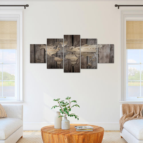 Runa Art - Bilder Weltkarte 200 x 100 cm 5 Teilig XXL Wanddekoration Design Beige Braun 035051b