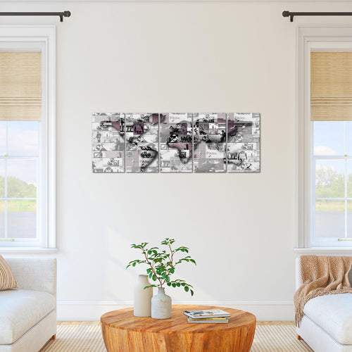 Runa Art Bild Weltkarte Banksy Collage Wandbilder auf Vlies Leinwand 5 Teilig Wanddekoration Loft Wohnzimmer 104556b