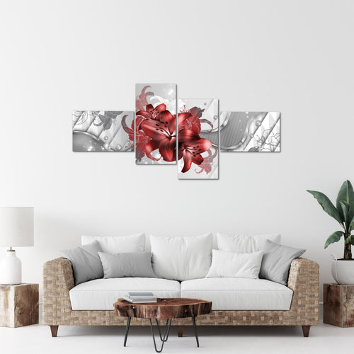 Runa Art Wandbilder Set XXL Blumen LilienWohnzimmer Schlafzimmer Rot Weiß 4 Teilig - Made in Germany - 016545b