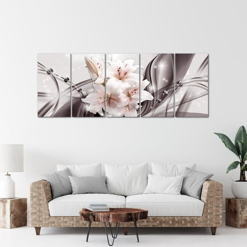 Runa Art Wandbild XXL Blumen Lilien Wohnzimmer Schlafzimmer 200 x 80 cm Grau 5 Teilig - Made in Germany - 017155c