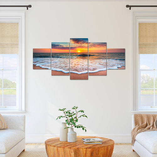 Runa Art - Bilder Strand Meer 200 x 100 cm 5 Teilig XXL Wanddekoration Design Orange 044551a