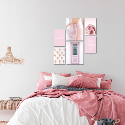 Novart Wandbilder Set Fashion Rosa - KEIN EXTRA RAHMEN BENÖTIGT -  Modern Deko  - Wohnzimmer Mädchen Teenager N008463a