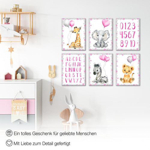 Novart Wandbilder - KEIN EXTRA RAHMEN BENÖTIGT - Kinderzimmer Mädchen - Bilder Modern Tiere - Afrika Rosa - N016665a