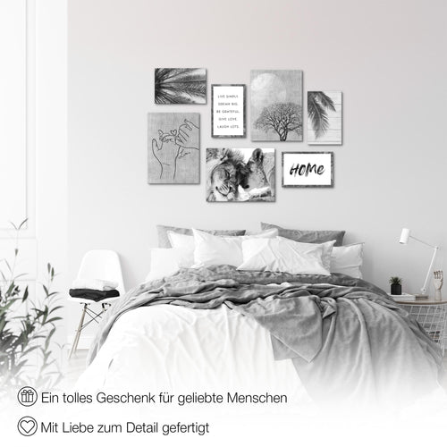 Novart Wandbilder Home - KOMPLETT AUFHÄNGFERTIG - Löwen Liebe Wohnzimmer Schlafzimmer - 7 Moderne Mood-Bilder - N018571c
