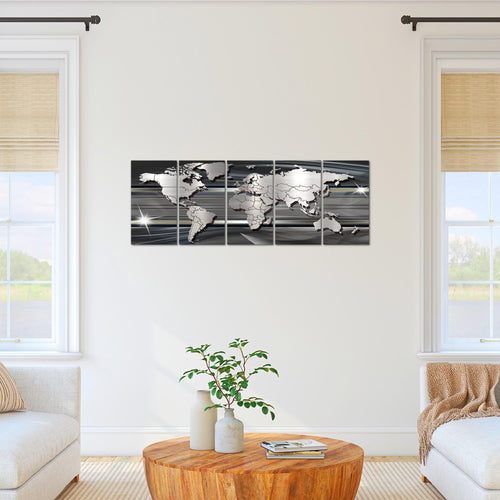 Runa Art Bild Weltkarte Wandbilder auf Vlies Leinwand 5 Teilig Wanddekoration Büro Wohnzimmer 107956a