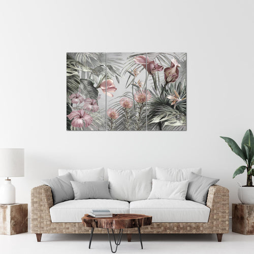 Runa Art Wandbilder Blumen Bild XXL Wohnzimmer Schlafzimmer Grau Vintage Natur 120 x 80 cm 3 Teilig 043331c