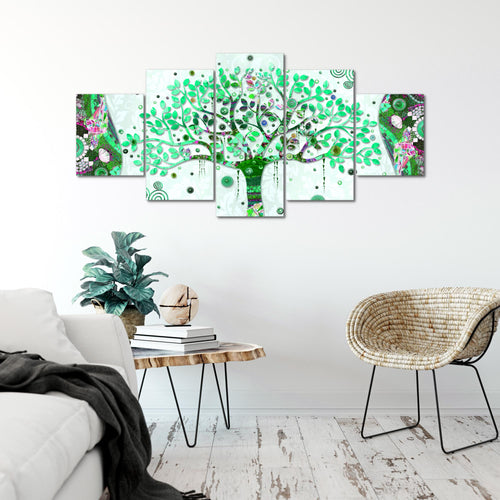 Runa Art - Bilder Gustav Klimt Baum des Lebens 200 x 100 cm 5 Teilig XXL Wanddekoration Design Grün 004651b