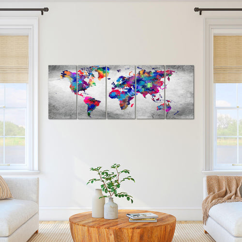 Runa Art Wandbild XXL Weltkarte Büro Wohnzimmer 200 x 80 cm Bunt 5 Teilig - Made in Germany - 013355b