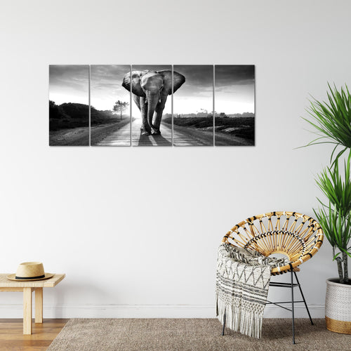 Runa Art Bild Afrika Elefant Wandbilder auf Vlies Leinwand 5 Teilig Wanddekoration Wohnzimmer Schlafzimmer 042656c