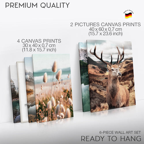 Novart Wandbilder Set Landschaft Natur - KEIN EXTRA RAHMEN BENÖTIGT - Modern Deko - Wohnzimmer Schlafzimmer Büro N013267a