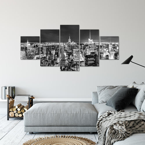 Runa Art - Bilder New York Skyline 200 x 100 cm 5 Teilig XXL Wanddekoration Design Schwarz Weiss 036251c