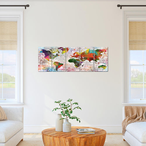 Runa Art Bild Weltkarte Wandbilder auf Vlies Leinwand 5 Teilig Wanddekoration Büro Wohnzimmer 106956a