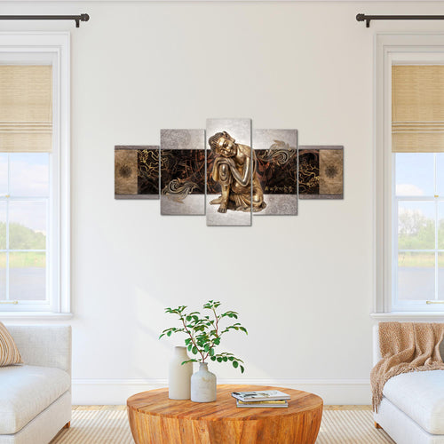 Runa Art Bild Wohnzimmer Schlafzimmer Buddha Zen 5 Teilig Feng Shui Beige Wandbilder auf Vlies Leinwand 041353c