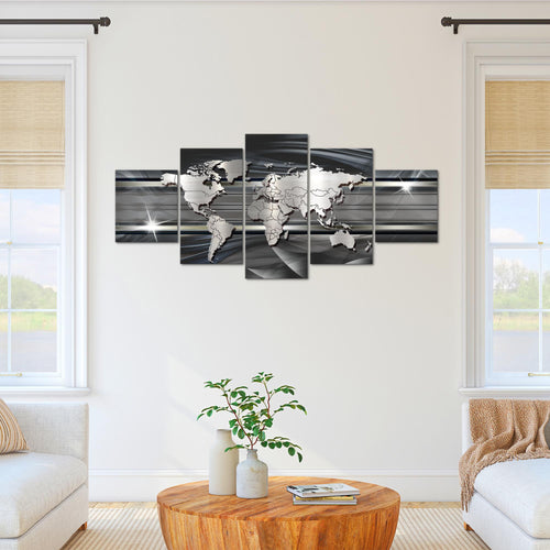 Runa Art - Bilder Weltkarte 200 x 100 cm 5 Teilig XXL Wanddekoration Design Schwarz Weiss 107951a