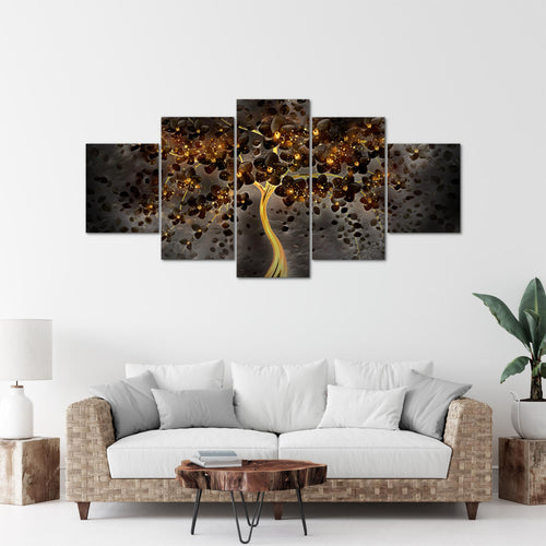 Runa Art - Bilder Blumen 200 x 100 cm 5 Teilig XXL Wanddekoration Design Schwarz Gold 039751c