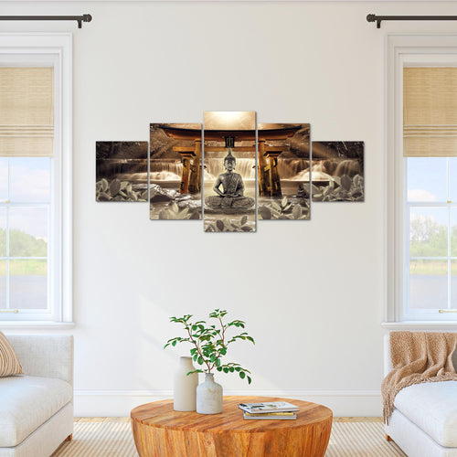 Runa Art - Bilder Feng Shui Buddha 200 x 100 cm 5 Teilig XXL Wanddekoration Design Braun 036451b