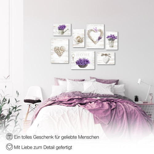Novart Wandbilder Home Provence - KOMPLETT AUFHÄNGFERTIG - Lavendel Viollet Wohnzimmer Schlafzimmer - 7 Moderne Mood-Bilder - N003071a