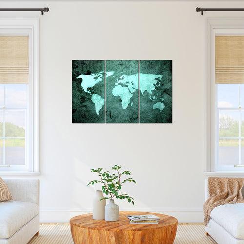 Runa Art Wandbilder Weltkarte Bild XXL Büro Wohnzimmer Türkis Vintage Antik 120 x 80 cm 3 Teilig 101731b