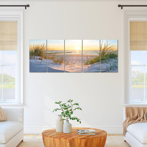 Runa Art Wandbilder XXL Landschaft Wohnzimmer Schlafzimmer Büro 200 x 80 cm Strand 5 Teilig - Made in Germany - 041755a