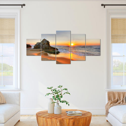 Runa Art - Bilder Landschaft 200 x 100 cm 5 Teilig XXL Wanddekoration Design Küste Orange 609551a