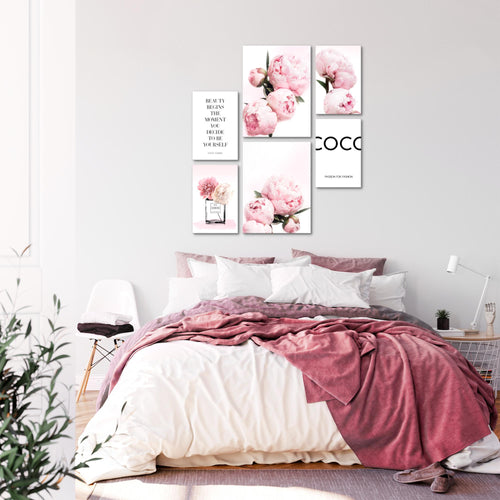Novart Wandbilder Set Blumen Pfingstrosen Coco - KEIN EXTRA RAHMEN BENÖTIGT -  Modern Deko  - Wohnzimmer Mädchen Teenager N009463a