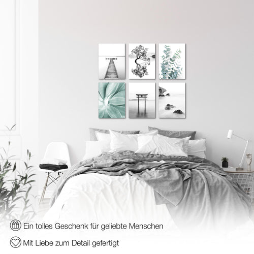 Novart Wandbilder - KEIN EXTRA RAHMEN BENÖTIGT - Wohnzimmer Schlafzimmer - Bilder Modern Asien Zen See - Schwarz Weiss - N004465a