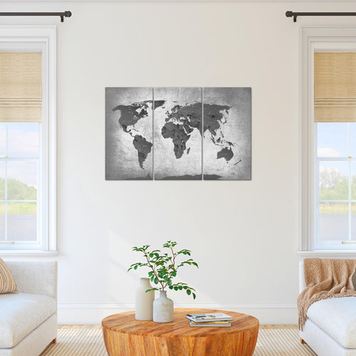 Runa Art Wandbilder Weltkarte Bild XXL Büro Wohnzimmer Grau Länder Modern 120 x 80 cm 3 Teilig 107631c