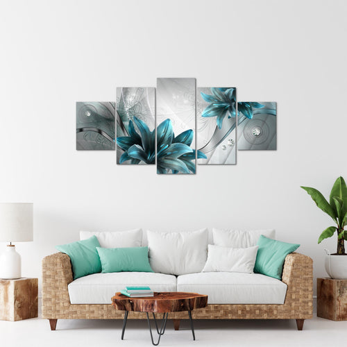 Runa Art Bild Wohnzimmer Schlafzimmer Blumen Lilien 5 Teilig Abstrakt Grau Blau Wandbilder auf Vlies Leinwand 036853c