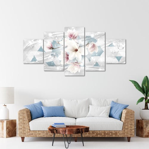 Runa Art - Bilder Blumen Magnolien 200 x 100 cm 5 Teilig XXL Wanddekoration Design Blau 017051b