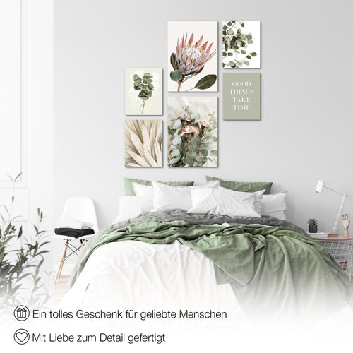 Novart Wandbilder Set Blumen Pflanzen Blumen - KEIN EXTRA RAHMEN BENÖTIGT - Modern Deko - Wohnzimmer Schlafzimmer Büro N023067a