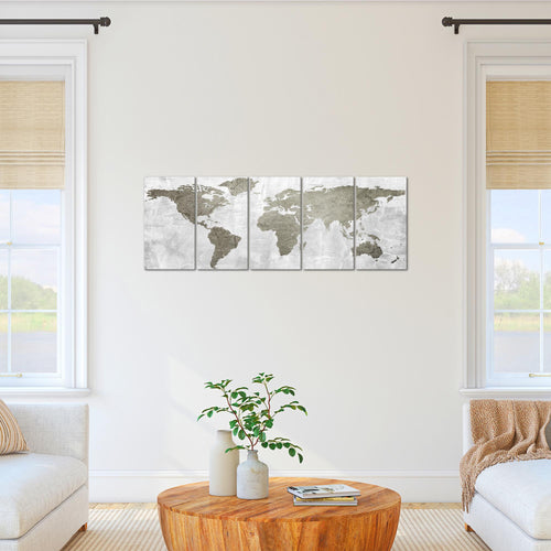 Runa Art Bild Weltkarte Wandbilder auf Vlies Leinwand 5 Teilig Wanddekoration Büro Wohnzimmer 104356b