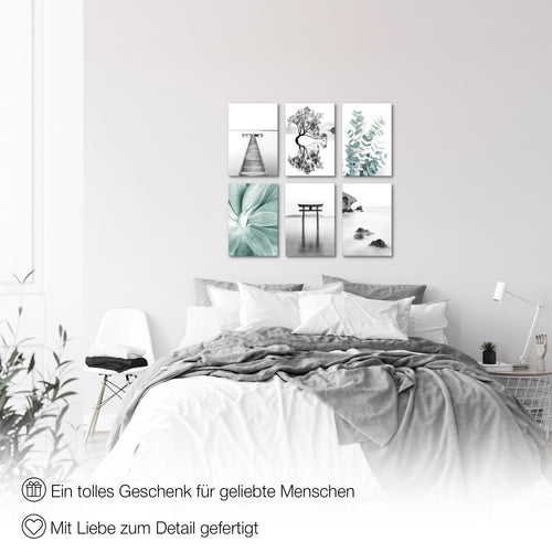 Novart Wandbilder Set Asien Zen See - KOMPLETT AUFHÄNGFERTIG - Made in Germany - Moderne Bilder  Wohnzimmer Schlafzimmer - N004464a